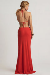 Mid-Rise Split Maxi Skirt in Chilli Red
