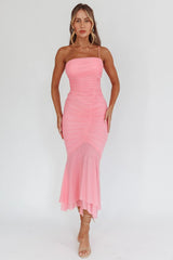 By Chance One Strap Ruched Maxi Dress Pink