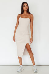 In My Element Split Midi Dress Oatmeal