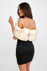 Cosima Puffed Neckline Mini Dress Black/Champagne