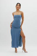 Rosilyn Split Ruffle Midi Dress Blue