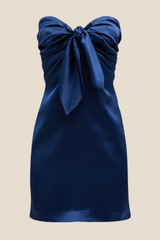Strapless Navy Blue Tie Front Short Dress