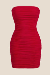 Strapless Red Bodycon Lace-up Short Dress