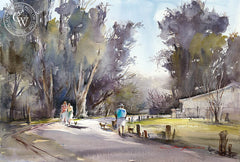 At Park, watercolor painting by Shuang Li (American art). Original painting and fine art giclée reproduction by California Watercolor for wall decor.