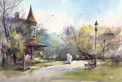 Heritage Park, watercolor painting by Shuang Li (American art). Original painting and fine art giclée reproduction by California Watercolor for wall decor.