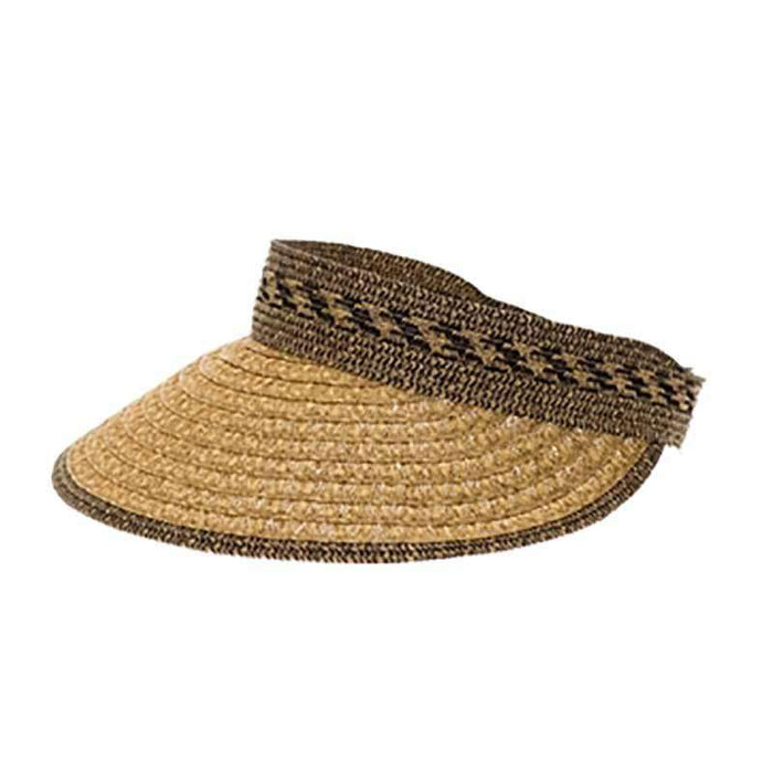 Medium Roll Up Mix Braid Sun Visor - Boardwalk Style Visor Cap Boardwalk Style Hats da746-4BN Brown