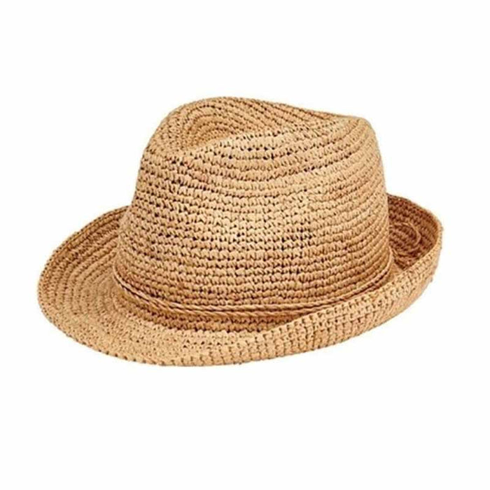 Petite Crocheted Raffia Fedora Hat - San Diego Hat Fedora Hat San Diego Hat Company RHK6520LGNAT Natural XXS (52 cm)