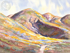 Poppy Covered Hills, watercolor painting by Glen Knowles (American art). Original painting and fine art giclée reproduction by California Watercolor for wall decor.