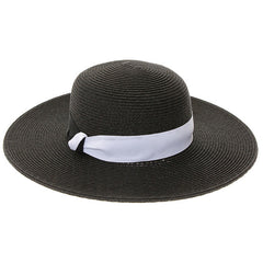 Straw Beach Hat with Two-Tone Knot Band - Boardwalk Style Wide Brim Sun Hat Boardwalk Style Hats DA1314-BLK Black OS (57 cm)
