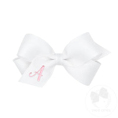 Wee Ones Mini Monogram Bow in White / Pink