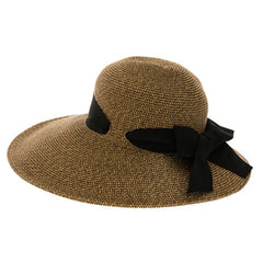 Wide Asymmetrical Brim Summer Hat with Bow - Boardwalk Style Wide Brim Hat Boardwalk Style Hats DA1839-BLK Black tweed OS (57 cm)