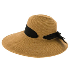 Wide Asymmetrical Brim Summer Hat with Bow - Boardwalk Style Wide Brim Hat Boardwalk Style Hats DA1839-NAT Toast tweed OS (57 cm)