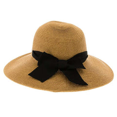 Wide Asymmetrical Brim Summer Hat with Bow - Boardwalk Style Wide Brim Hat Boardwalk Style Hats