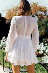 Believe Me Long Sleeve Surplice Neckline Dress White