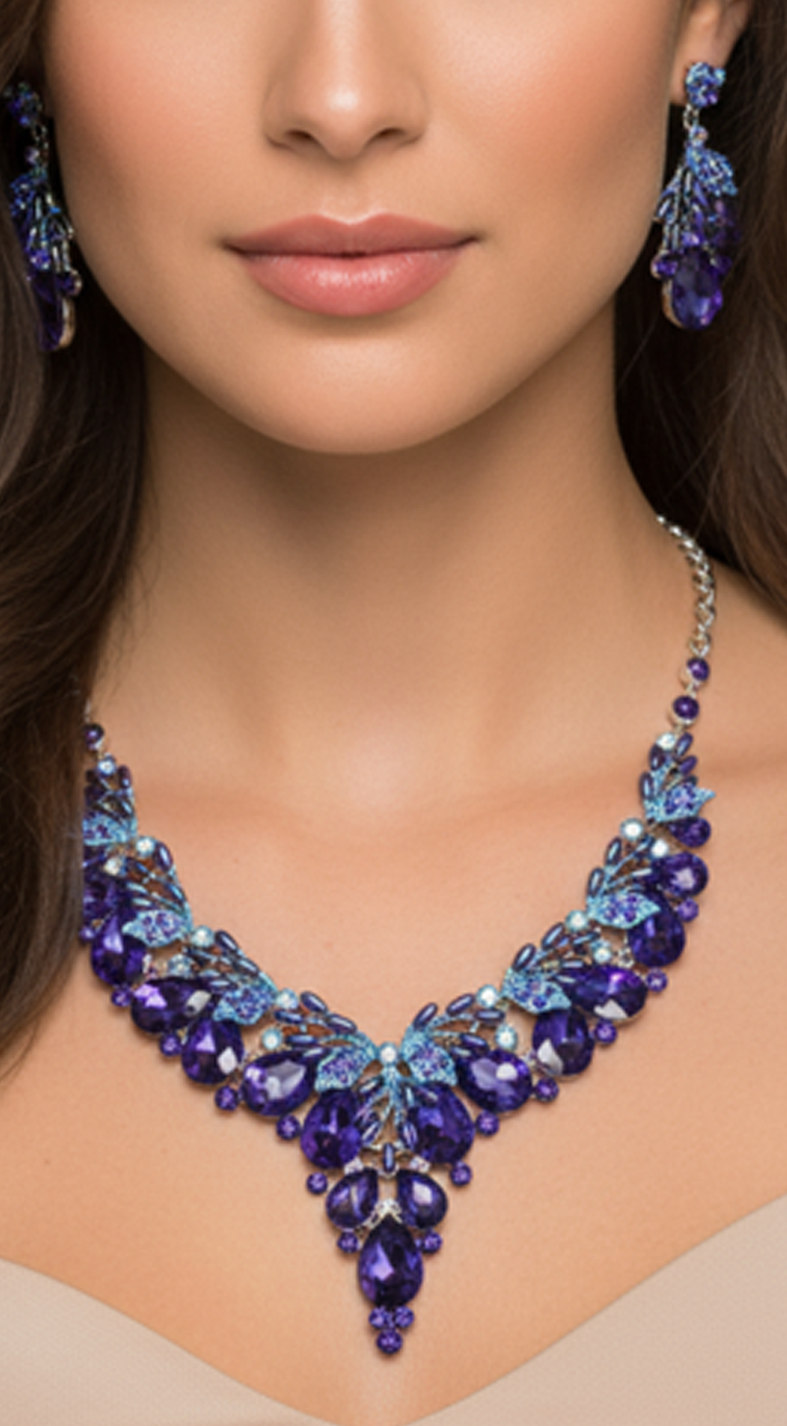Crystal Blue Teardrop Glass Vine Collar Necklace