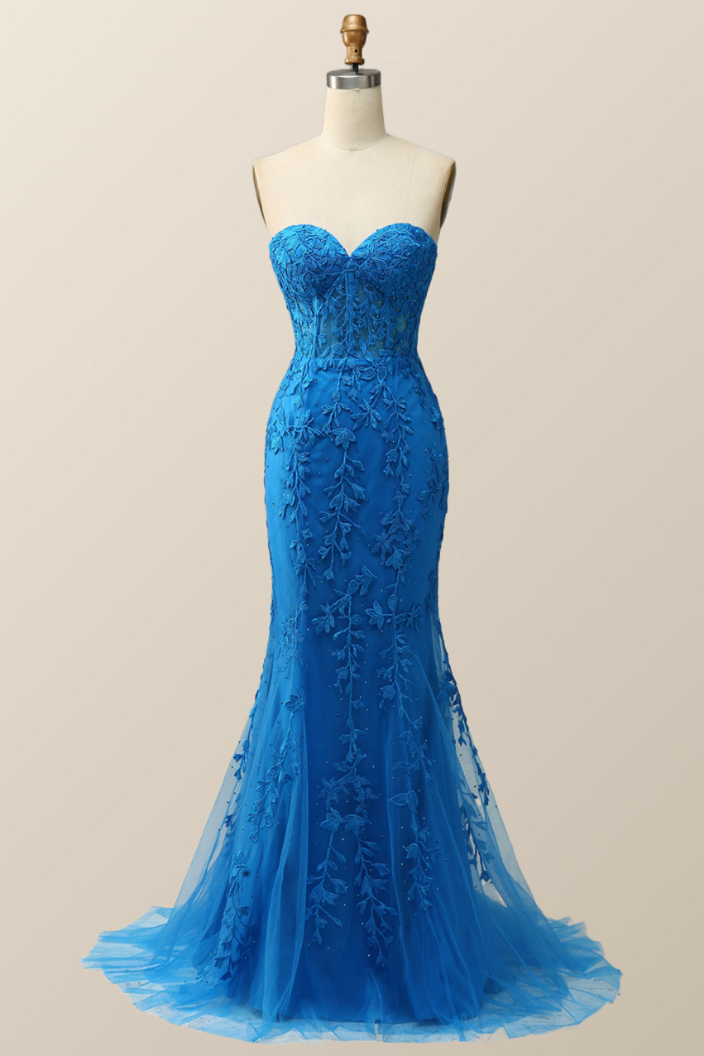 Sweetheart Blue Lace Mermaid Dress