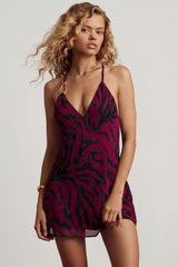 Open-Back A-Line Mini Dress in Pink Zebra Print