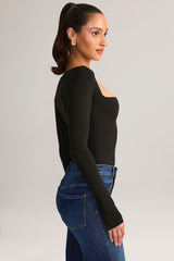 Modal Square-Neck Long-Sleeve Top in Black