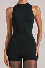 High-Neck Romper in Black