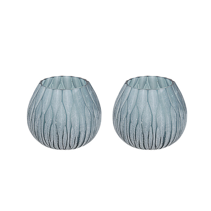 # 16004-2 Blue Glass Votive Candle Holder 4" Diameter x 3-1/2" Height, 2 Pack