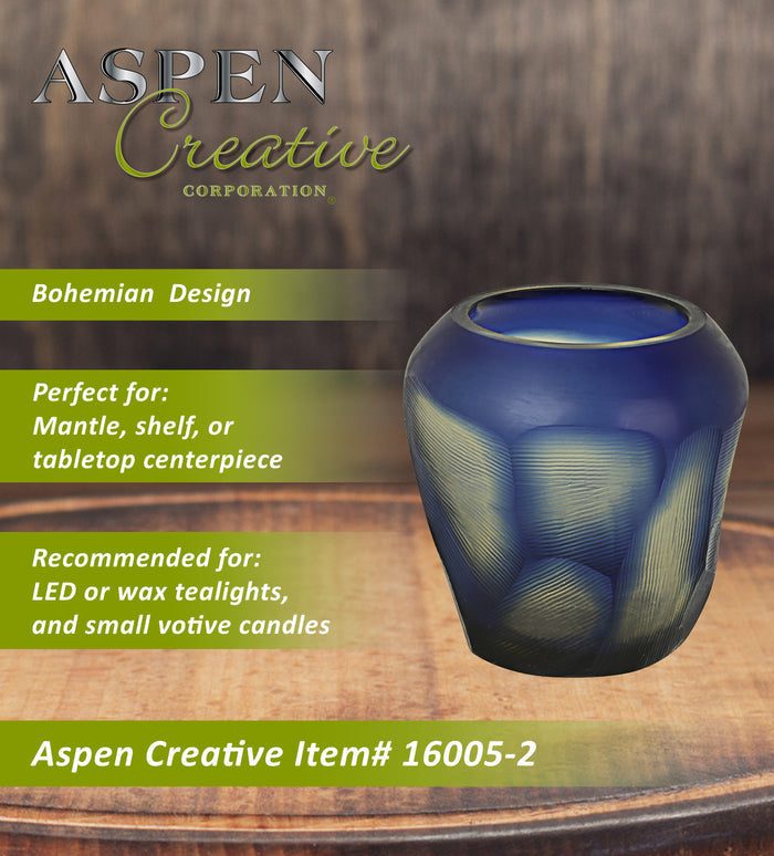 # 16005-2 Blue Glass Votive Candle Holder 3-1/2" Diameter x 3-1/2" Height, 2 Pack