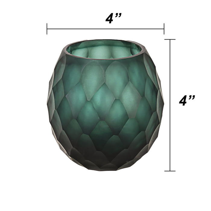 # 16014-2 Dark Teal Glass Votive Candle Holder 4" Diameter x 4" Height, 2 Pack
