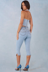 Mid-Rise Denim Capri Jeans in Light Denim