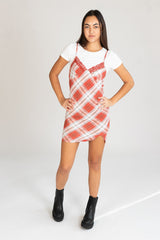 Plaid Cami Mini Dress With Tee