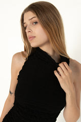 Black Bubble Sleeveless Mock Dress