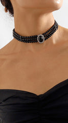 Kaya Vintage Pearl Choker Necklace - Black
