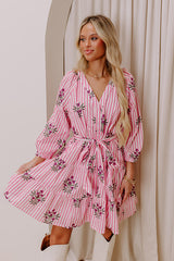 Kind Glance Stripe Mini Dress in Pink