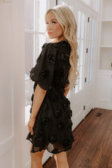 Dream Come True Applique Mini Dress in Black
