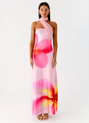 Isa Scarf Satin Maxi Dress - Frangipani Pink