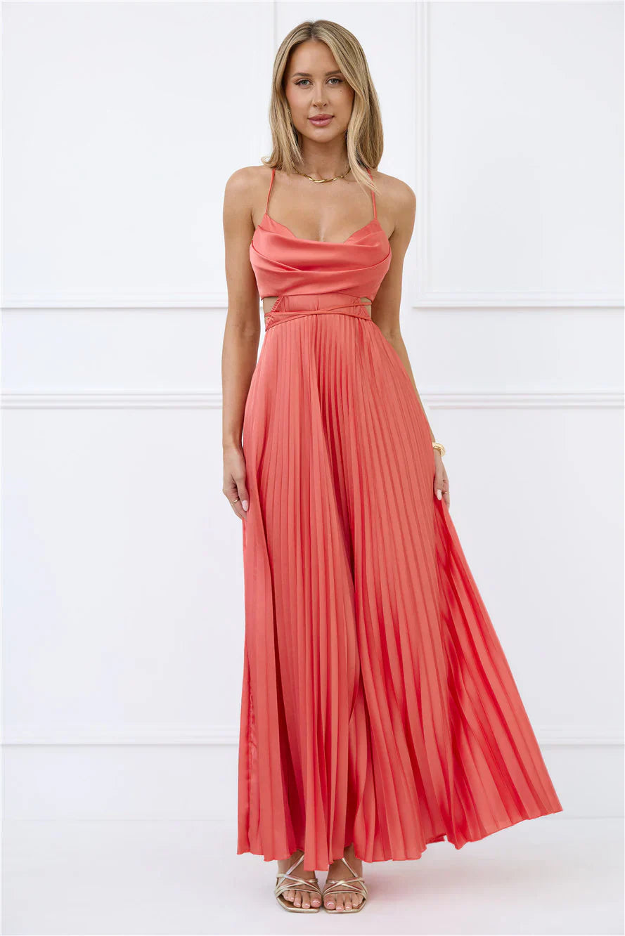 In My Prime Satin Maxi Dress Coral