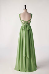 Pleated Halter Matcha Green Chiffon Long Bridesmaid Dress