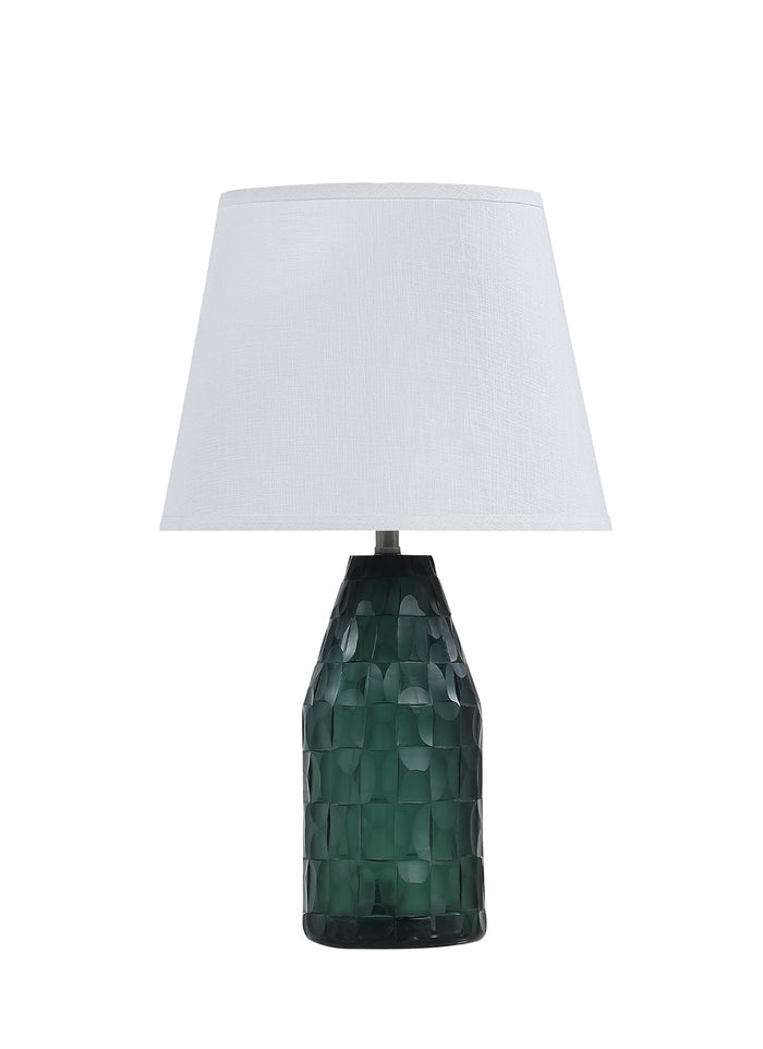 # 40175-11, 23 1/2" High Transitional Glass Table Lamp, Clear Turquoise Finish and Empire Shaped Lamp Shade in White, 13 1/2" Wide