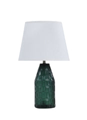 # 40175-11, 23 1/2" High Transitional Glass Table Lamp, Clear Turquoise Finish and Empire Shaped Lamp Shade in White, 13 1/2" Wide