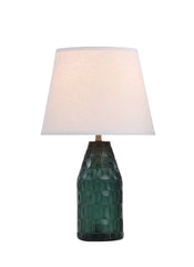 # 40175-11, 23 1/2" High Transitional Glass Table Lamp, Clear Turquoise Finish and Empire Shaped Lamp Shade in White, 13 1/2" Wide