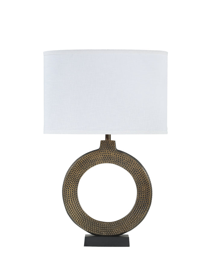 # 40214-11, 25" High Transitional Metal Table Lamp, Antique Brass Finish and Oval Shaped Lamp Shade in White, 16" Wide