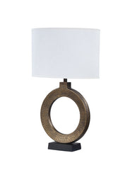 # 40214-11, 25" High Transitional Metal Table Lamp, Antique Brass Finish and Oval Shaped Lamp Shade in White, 16" Wide