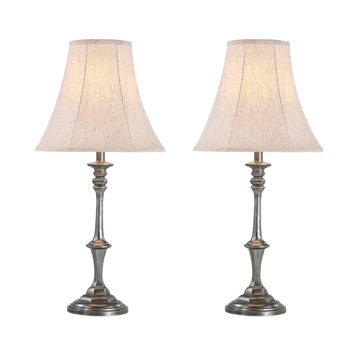 # 40216-12, Two Pack - 28" High Transitional Metal Table Lamp, Antique Raw Nickel Finish and Bell Shaped Lamp Shade in Beige, 13" Wide