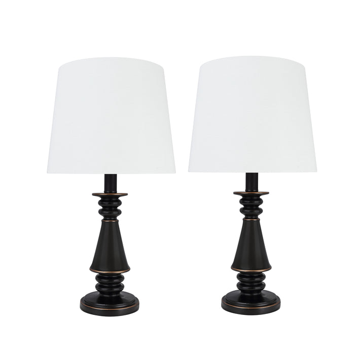 # 40225-12, Two Pack -18 3/4" High Transitional Poly & Metal Table Lamp, Dark Brown Finish and Empire Shaped Lamp Shade in Off White, 10" Wide