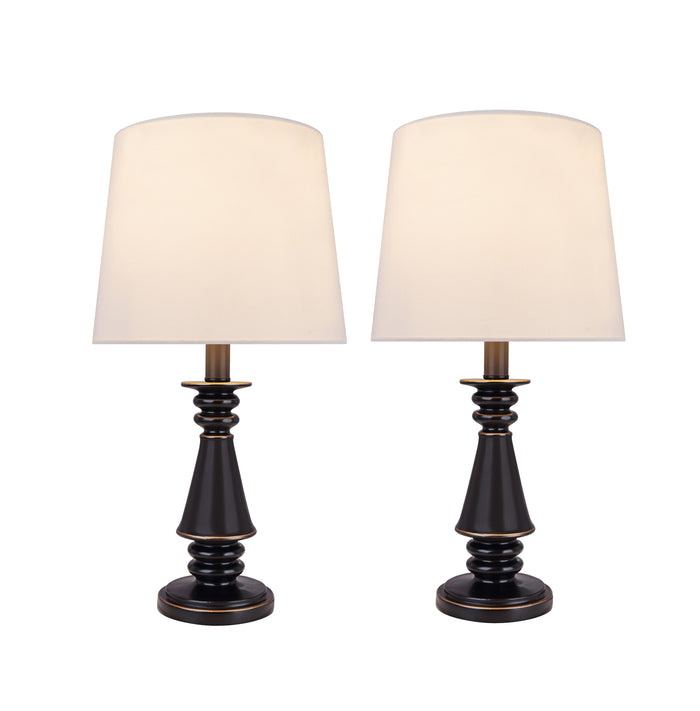 # 40225-12, Two Pack -18 3/4" High Transitional Poly & Metal Table Lamp, Dark Brown Finish and Empire Shaped Lamp Shade in Off White, 10" Wide