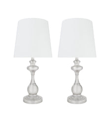 # 40227-12, Two Pack - 18 3/4" High Transitional Metal Table Lamp, Satin Nickel Finish and Empire Shaped Lamp Shade in Off White, 9" Wide