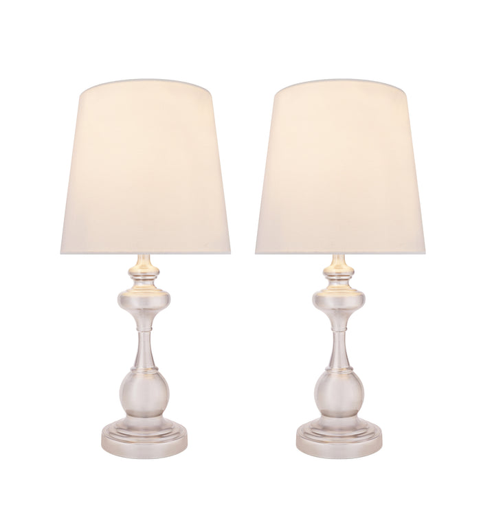 # 40227-12, Two Pack - 18 3/4" High Transitional Metal Table Lamp, Satin Nickel Finish and Empire Shaped Lamp Shade in Off White, 9" Wide