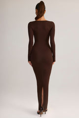 Modal Square-Neck Bodycon Maxi Dress in Chocolate Brown