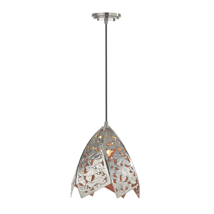 # 61131-11, One-Light Hanging Mini Pendant Ceiling Light, Transitional Design in Nickel Finish, 12" Wide