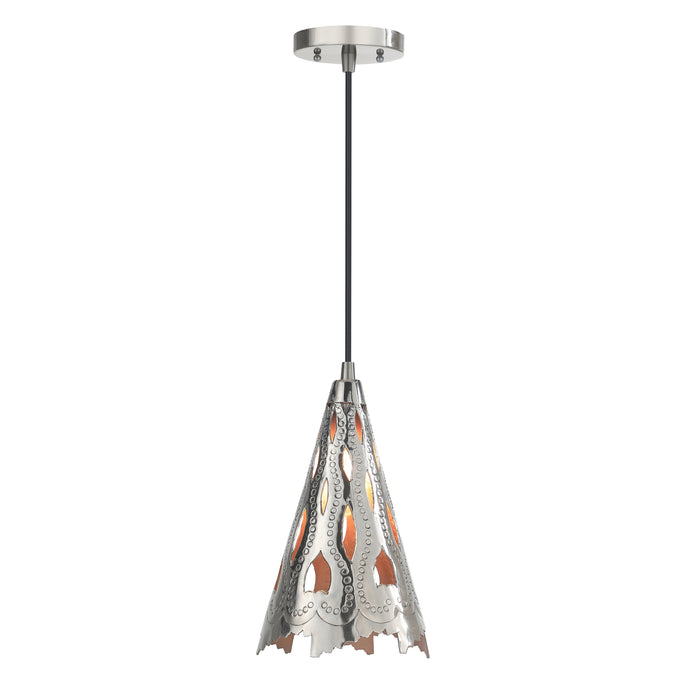 # 61132-11, One-Light Hanging Mini Pendant Ceiling Light, Transitional Design in Nickel Finish, 7 3/4" Wide