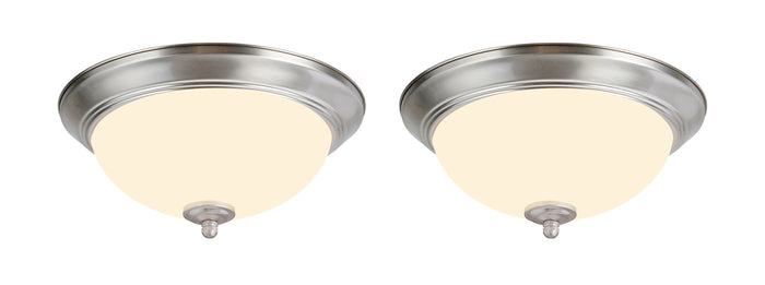 # 63018-12 LED Flush Mount Ceiling Light Fixture, Transitional Design in Satin Nickel Finish, Frosted Glass Diffuser, 13" Diameter, 2 Pack