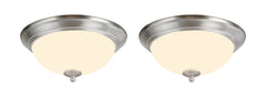 # 63018-12 LED Flush Mount Ceiling Light Fixture, Transitional Design in Satin Nickel Finish, Frosted Glass Diffuser, 13" Diameter, 2 Pack